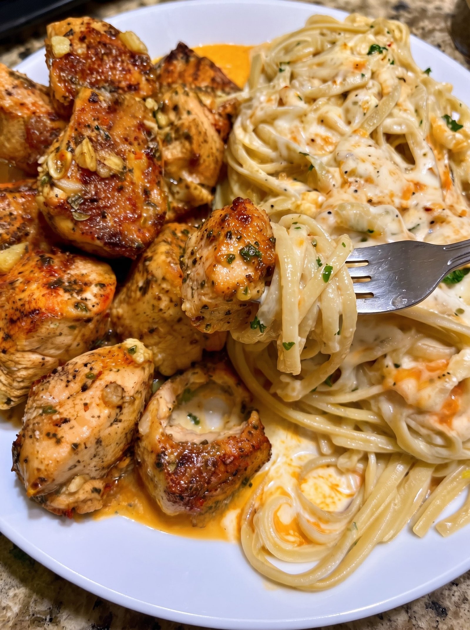 Garlic Butter Chicken Linguine with White Cheddar Parmesan