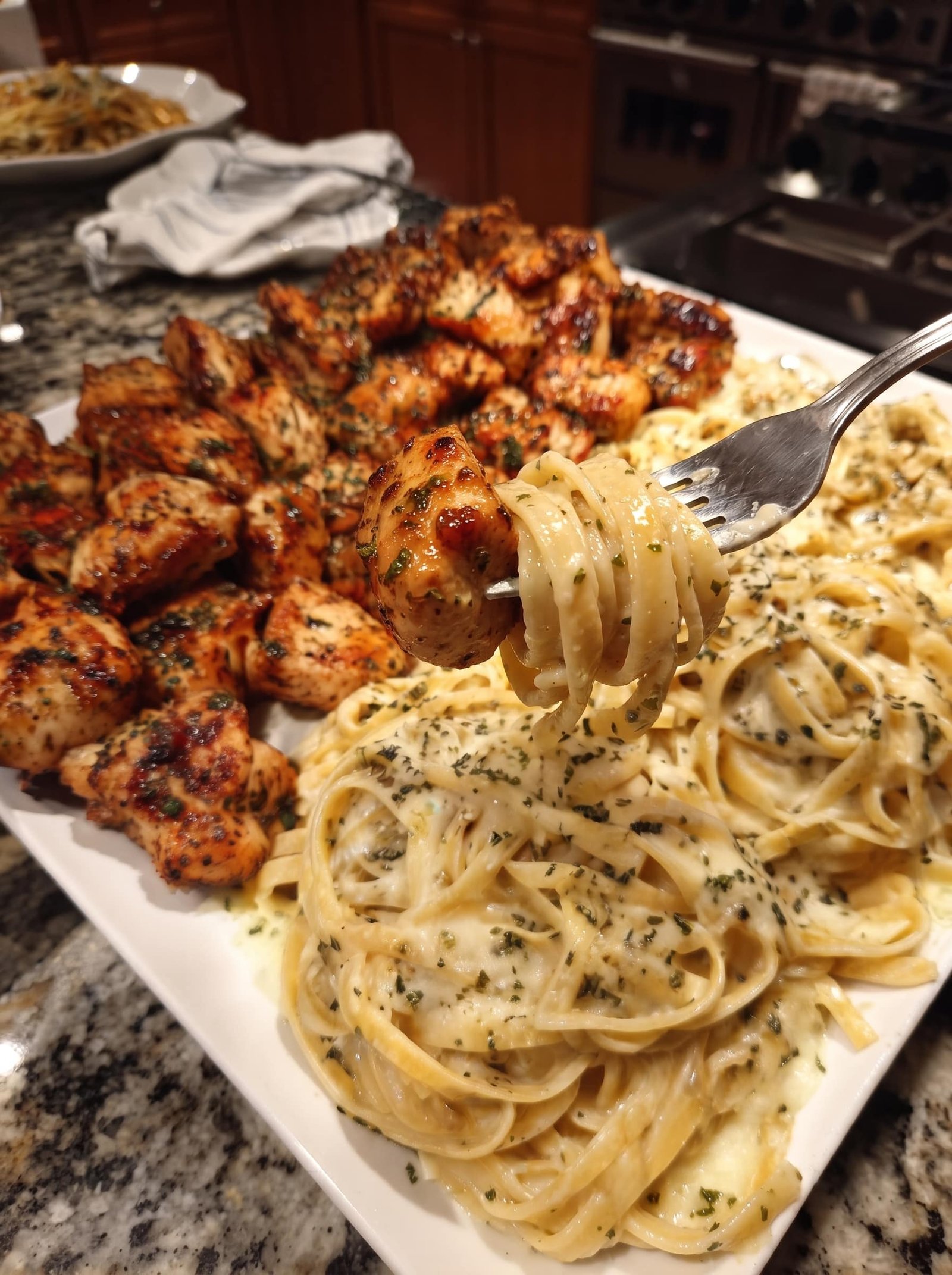 Garlic Herb Chicken with Creamy Parmesan Mozzarella Linguine