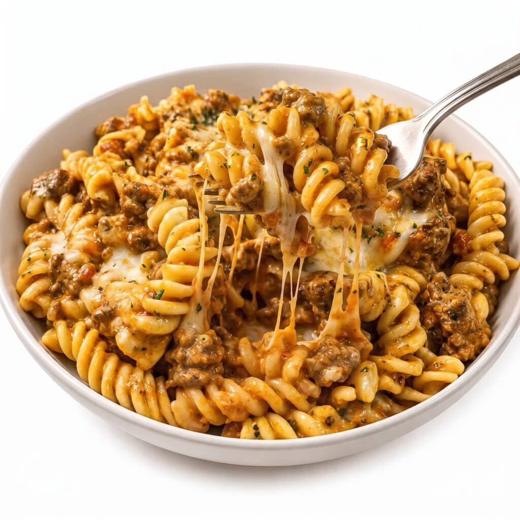 Garlic Parmesan Ground Beef Rotini Pasta