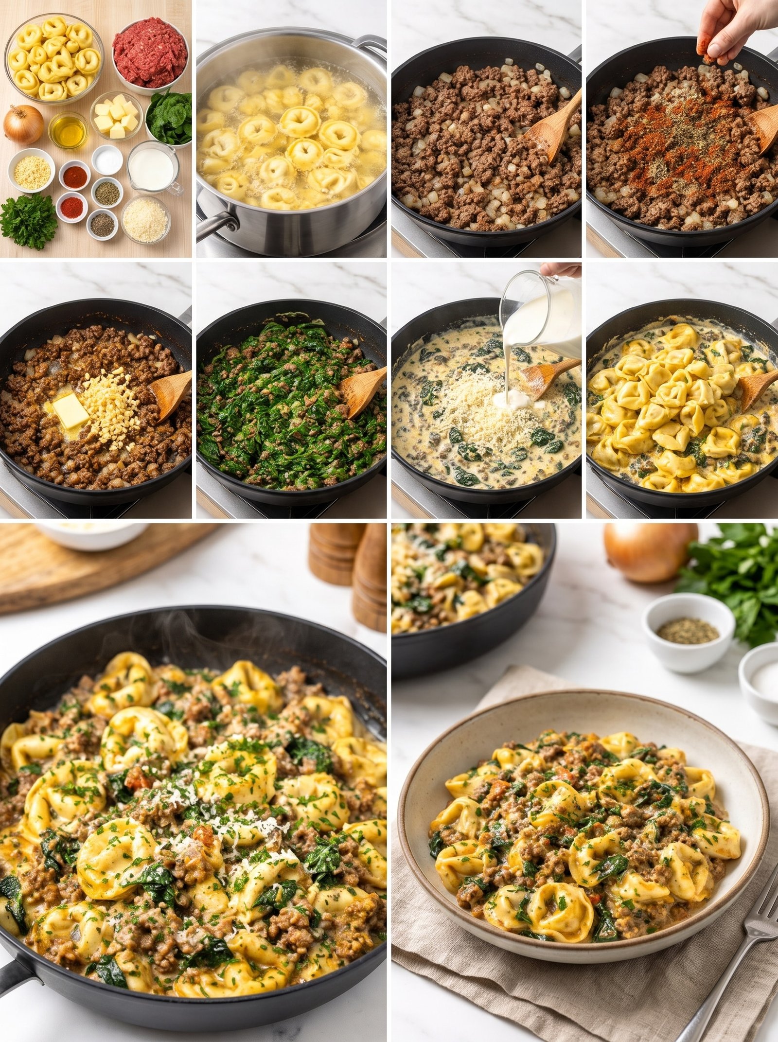 Creamy Beef and Spinach Tortellini